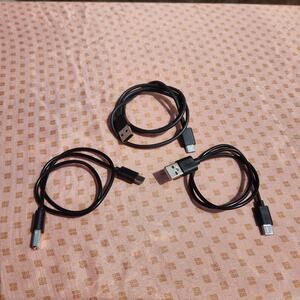 LOT Of 3 USB - USC Charging Cords, Black, Samsung Android IPhone
